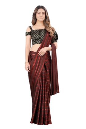 Generic Women's Satin Silk Saree with Blouse (Orange, 5 - 6 Mtrs)