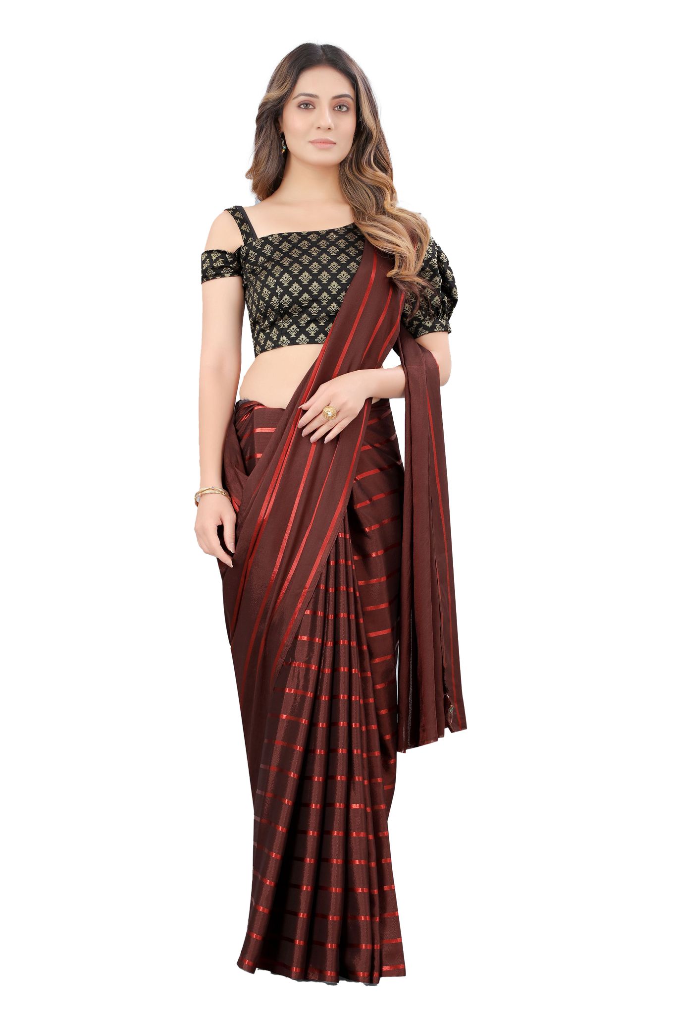 Generic Women's Satin Silk Saree with Blouse (Orange, 5 - 6 Mtrs)