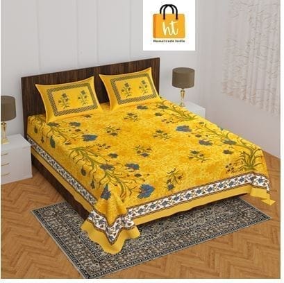 The Bedsheet Adda Standard Queen Size Pure Cotton Jaipuri Printed Economic Double Bedsheet with Two Pillow Covers- ARTICLE-1039