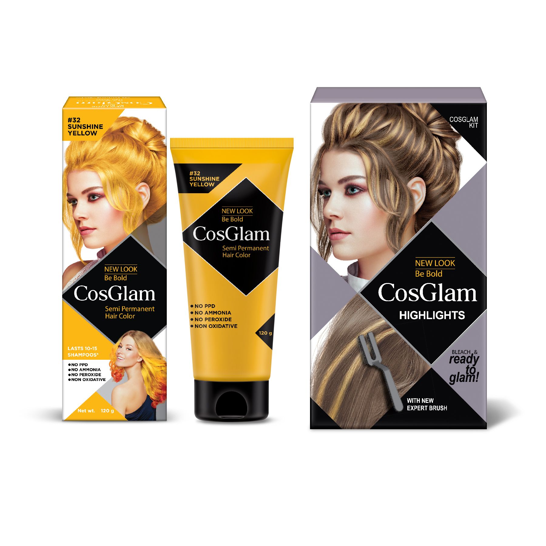 COSGLAM Semi Permanent Hair Color Sunshine Yellow 120g and Hair Highlighter Kit 115g, Highlights Hair Dye
