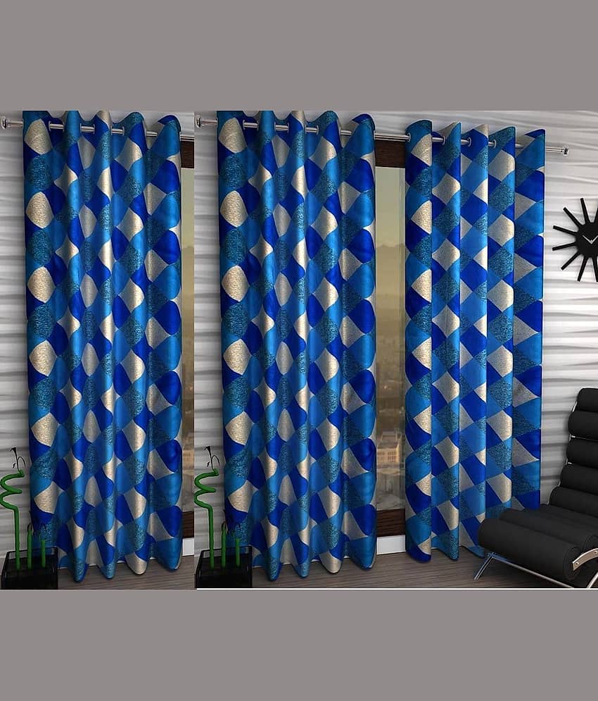N2C Home Floral Semi-Transparent Eyelet Curtain 7 ft ( Pack of 3 ) - Blue