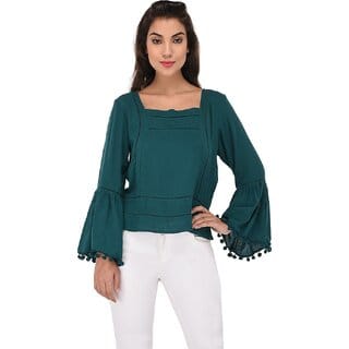 Purys Women Green Solid Regular Top