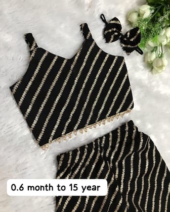 Banglori Silk Plazo And Top With Swquence Work Jacket-Black / 0-6 Month