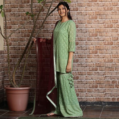Green embroidered sharara set-XS