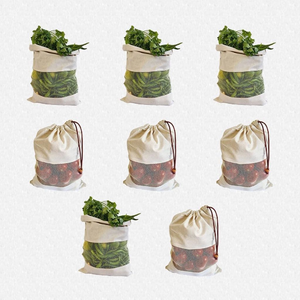 Eco-Friendly Reusable Veggie Bags with Breathable cloth pack of 8