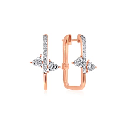Senco Gold 18K Rose Gold Loving Duo Diamond Hoop Earrings (Gold Weight - 4.2 g / 0.49 carat / HI-SI)