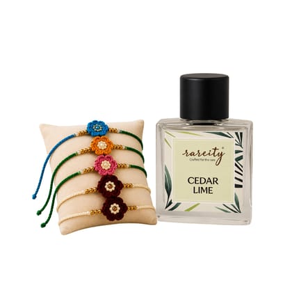 Rareity Cedar Lime Eau De Parfum with Handmade 2 Rakhi Gift Combo | Premium Raksha Bandhan Gift Set for Brother & Sister | Long Lasting Perfume | Ready-to-Gift Box