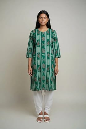 Sambalpuri Bandha Cotton Kurti in Green, Handwoven Ikat