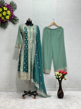 Designer Party Wear Top Sharara And Dupatta With Sequence Work