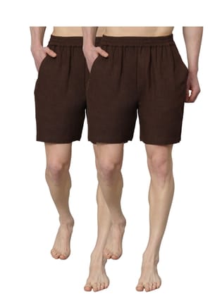 Pack Of 2, Mens Boxer, Pure Organic Linen Boxer For Men, Dark Brown Innerwear Shorts, Solid Boxer (OTLMB09-2)-S