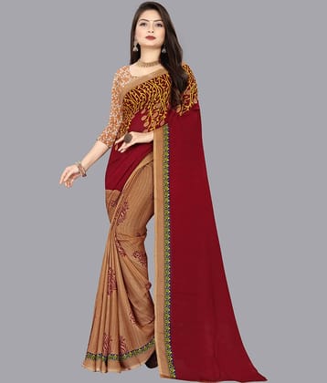 ANAND SAREES Georgette Printed Saree With Unstitched Blouse Piece ( Beige )