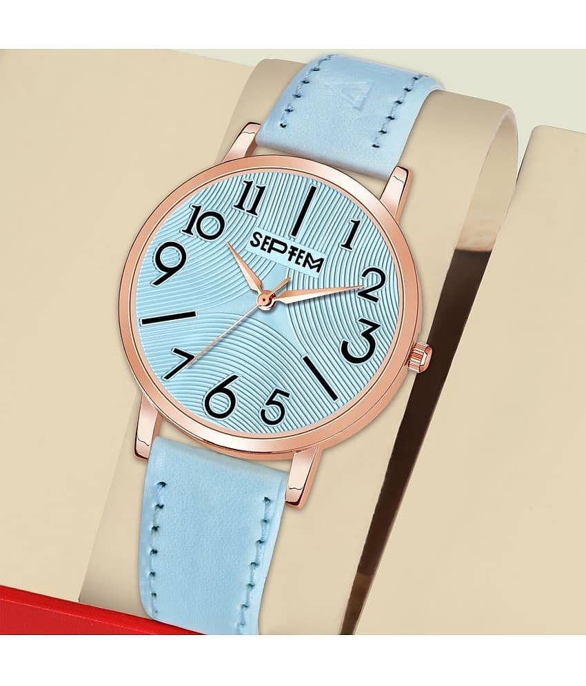 Septem Light Blue Leather Analog Womens Watch