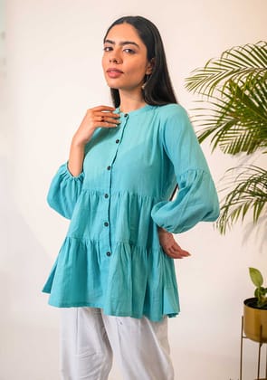 Bright Blue Balloon Cuffs Top-S
