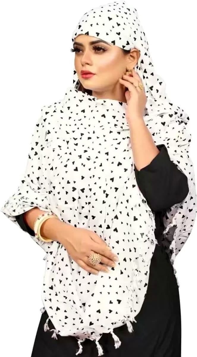 Shiv Textiles Women's Neck Scarf Pure Cotton White Printed Design Soft Breathable Headscarf Lightweight Sun Protection Stole Daily Wear Fashion Accessory