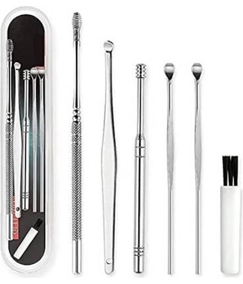 Stainless Steel Effective Ear Wax Cleaner Kit with a Storage Box - Set of 5 (Silver), Comfortable Ear Wax Picker, Ear Wax Cleaner for Baby and Adults