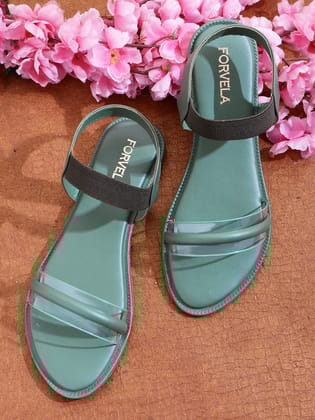 FORVELA Women RangMahal Flat Sandal-Green / 4 UK / 37 EURO