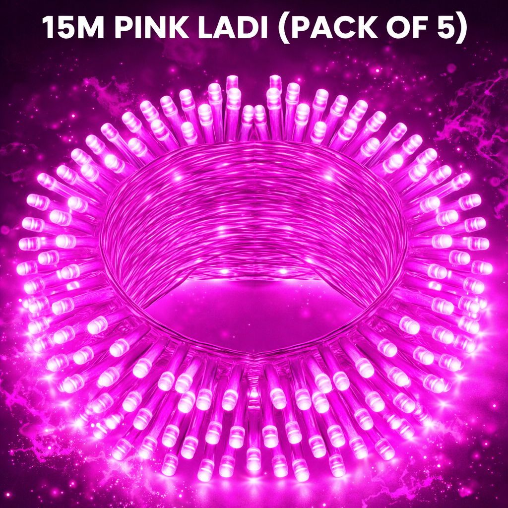 SPARKWORLD 11 Meter Pink LED Ladi Decorative String Lights (Pack of 5) | Steady Glow for Festivals, Weddings & Parties | Size: 15 M - Electricals | Buy online on ZillyBuy