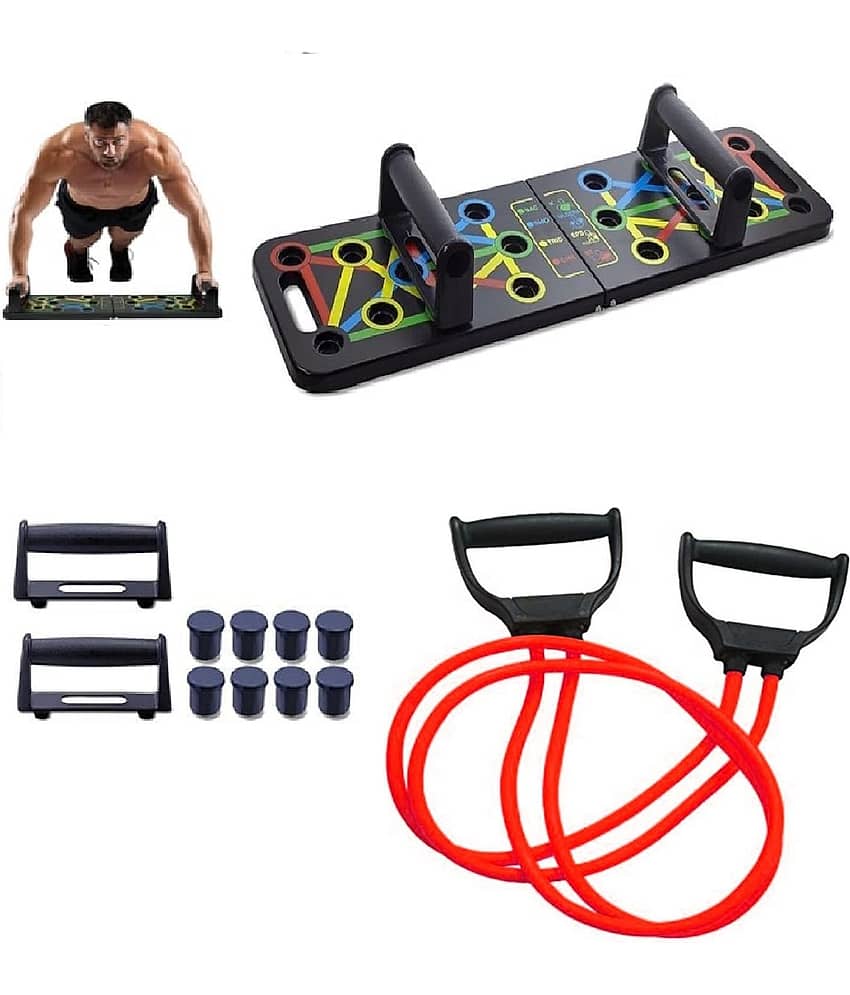 Gjshop Double toning tube and Push Up Board Home Gym kit for Exercise(Combo and multicolour)