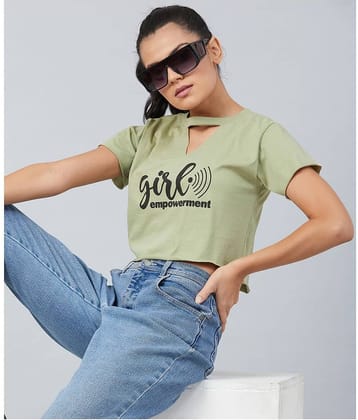 Chimpaaanzee Women Cotton Solid Regular Fit Round Neck T-Shirt ( Green )