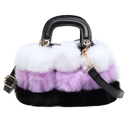 Women's Faux Fur Crossbody Bags, Designer Fashion Plush Handbags, Colorful Patchwork Small Tote Bags for Winter Women's Faux Fur Crossbody Bags, Designer Fashion Plush Handbags, Colorful Patchwork Small Tote Bags for Winter