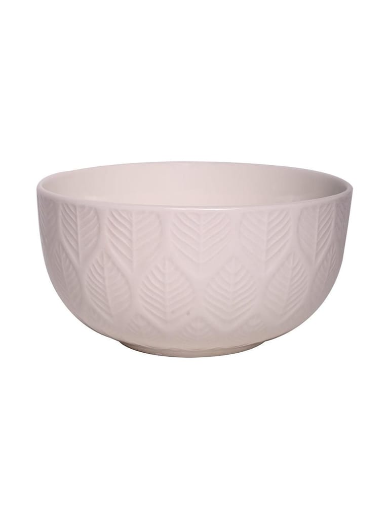 Ivory Ceramic Bowl - 580Ml, Leaf Pattern