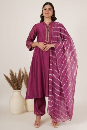 Purple chanderi kurta set of 3-S
