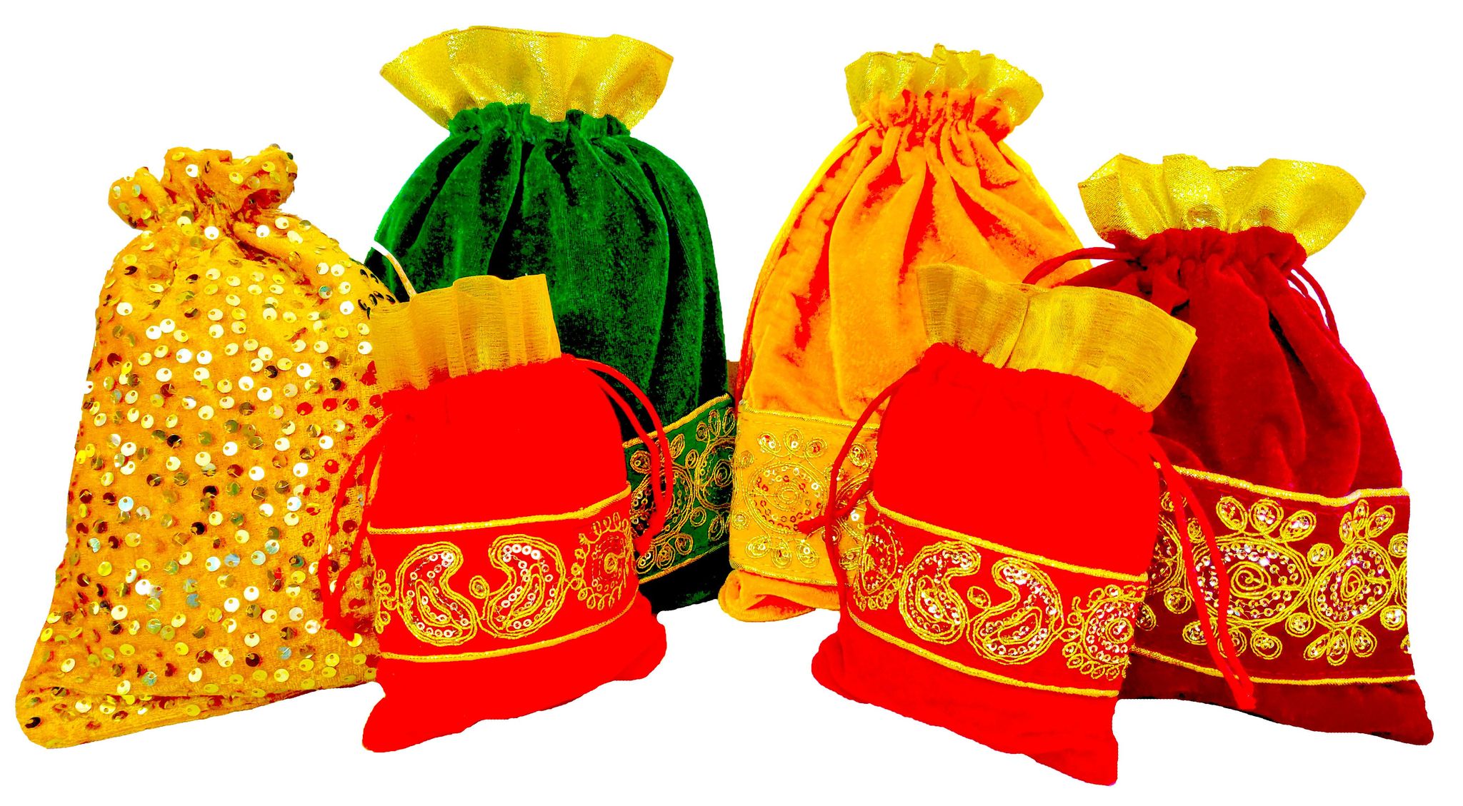 Omkar by R3 Inc. Lace Gift Pouch / Shagun Potli Multicolor (Pack of 6) Standard, Large & Jumbo