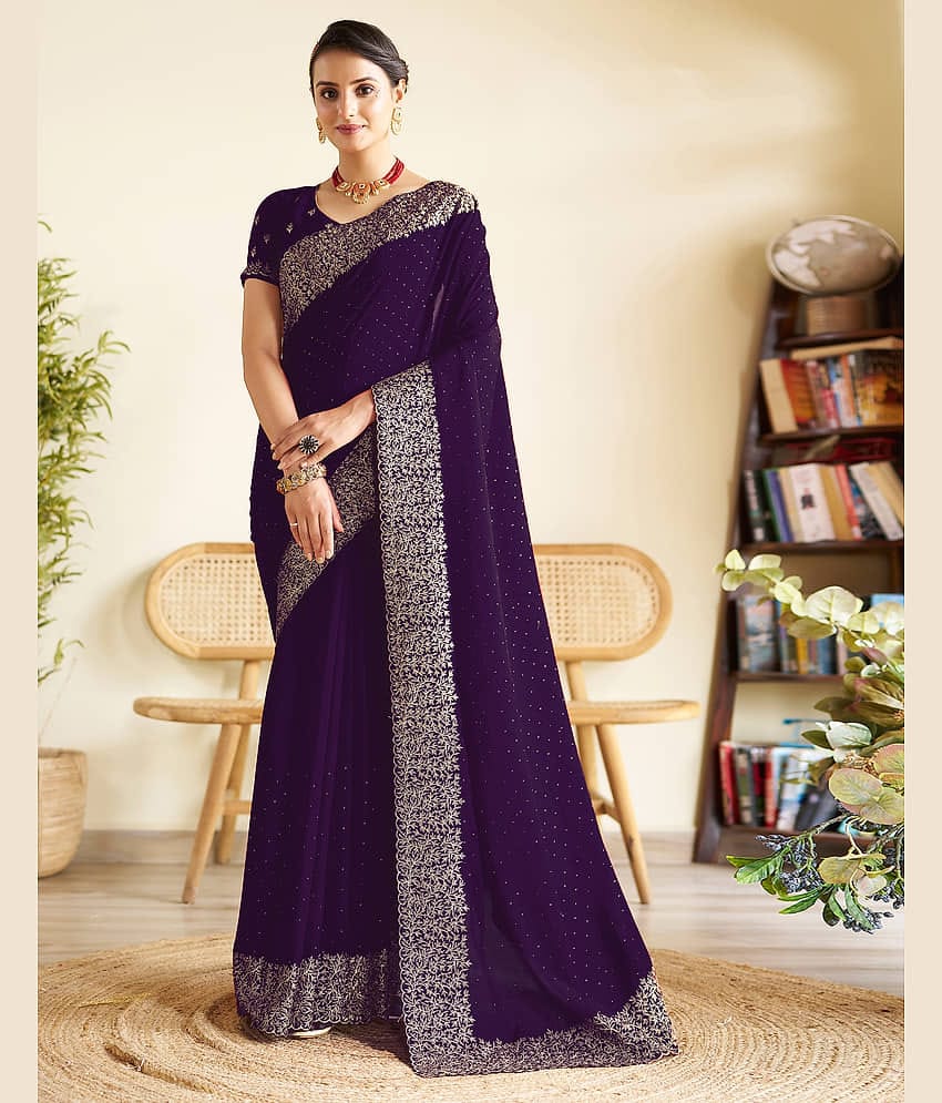 Satrani Silk Embellished Saree With Unstitched Blouse Piece ( Black )