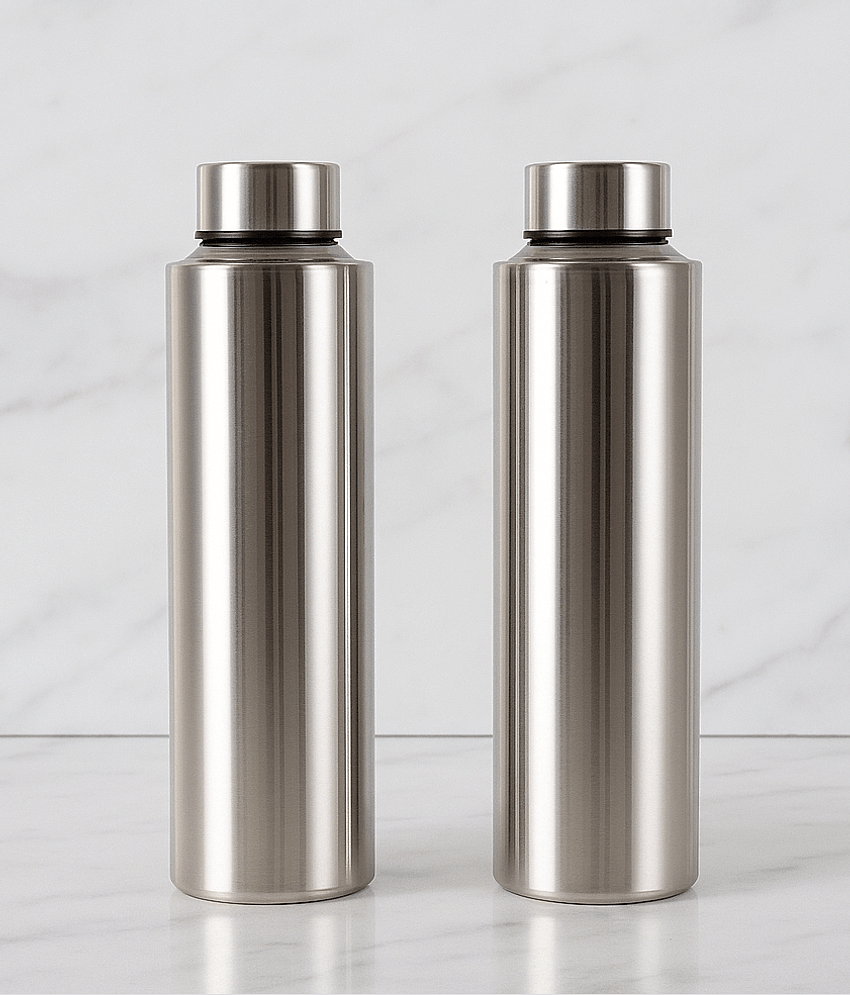 Visaxmi Steel Water Bottle Silver Steel Fridge Water Bottle 1000 mL ( 2 )
