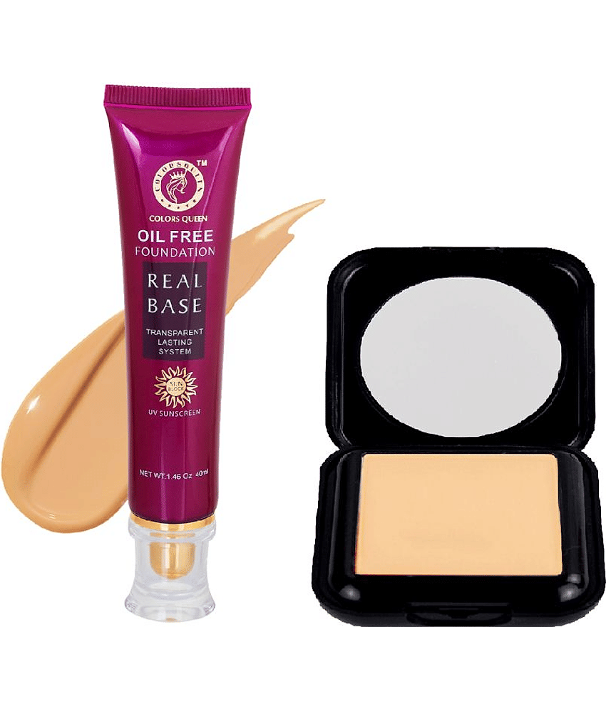 Colors Queen Real Base Oil Free Water Proof Cream Foundation With Fit For U Compact Light Pack of 2 58 g