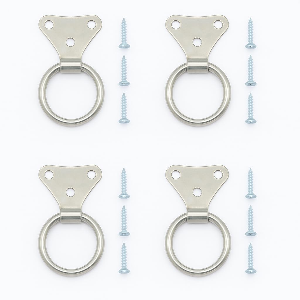 Cabinet Door Pull Chest Rings (Pack of 4) � 25 mm Inner Diameter � Mild Steel Plate O-Ring Pulls with 12 Screws � Ring Pulls for Cabinets, Drawers, Windows