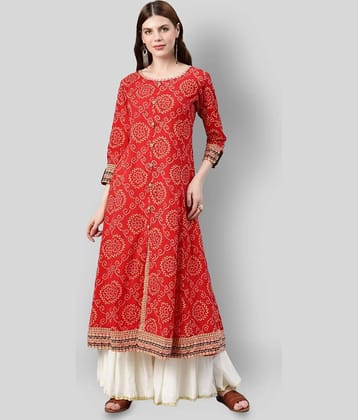 Yash Gallery Pack of 1 Cotton Printed Front Slit Women's Kurti - ( Red )