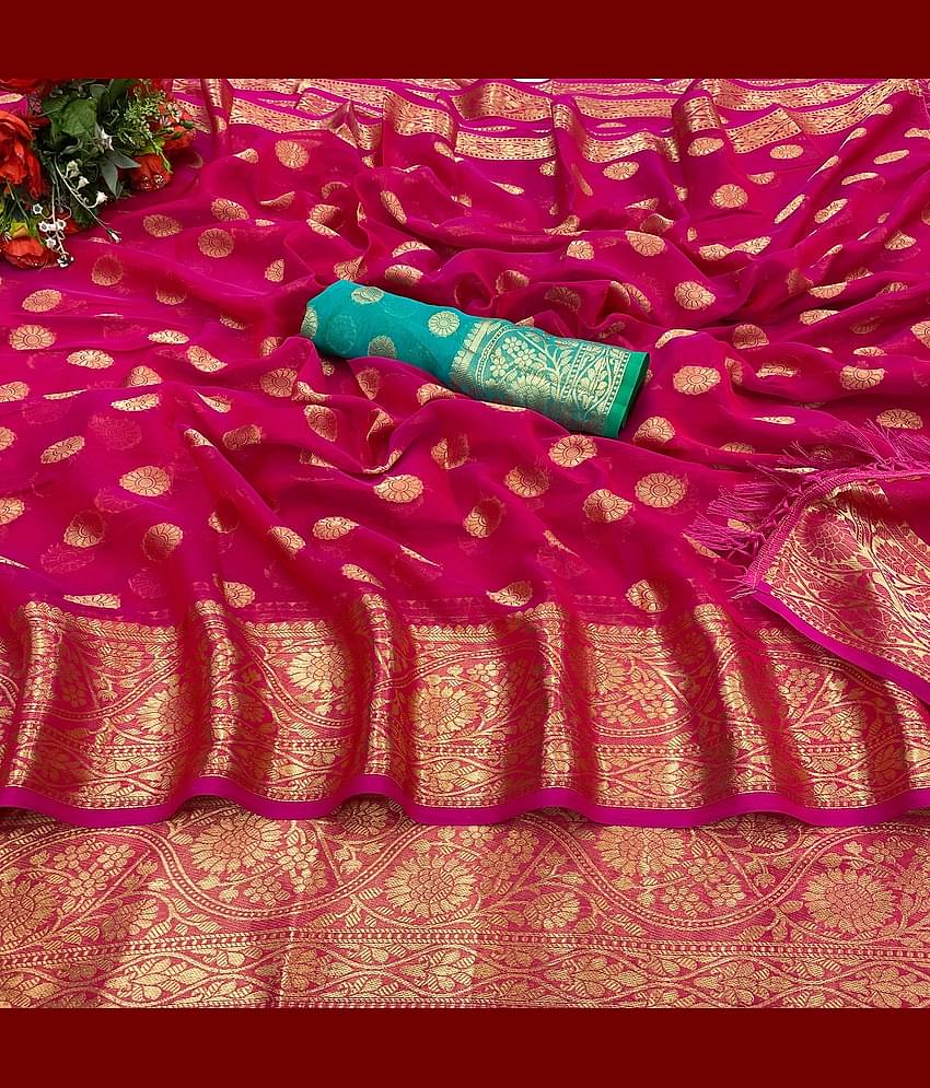 Shree Gullak Silk Jacquard Self Design Saree With Unstitched Blouse Piece ( Rust )