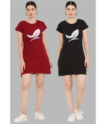 PREEGO - Multicolor Cotton Blend Women's Nightwear Night T-Shirt ( Pack of 2 )