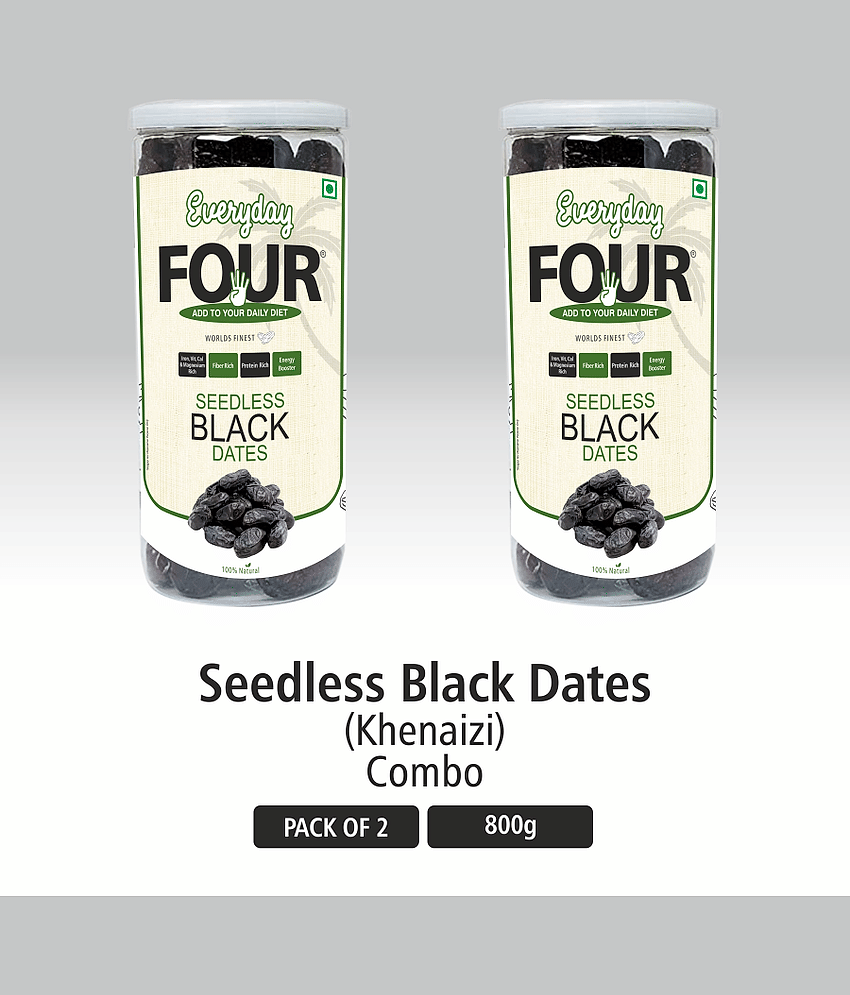Everyday Four Seedless Black Dates (Khajoor) 800g | Combo Pack |