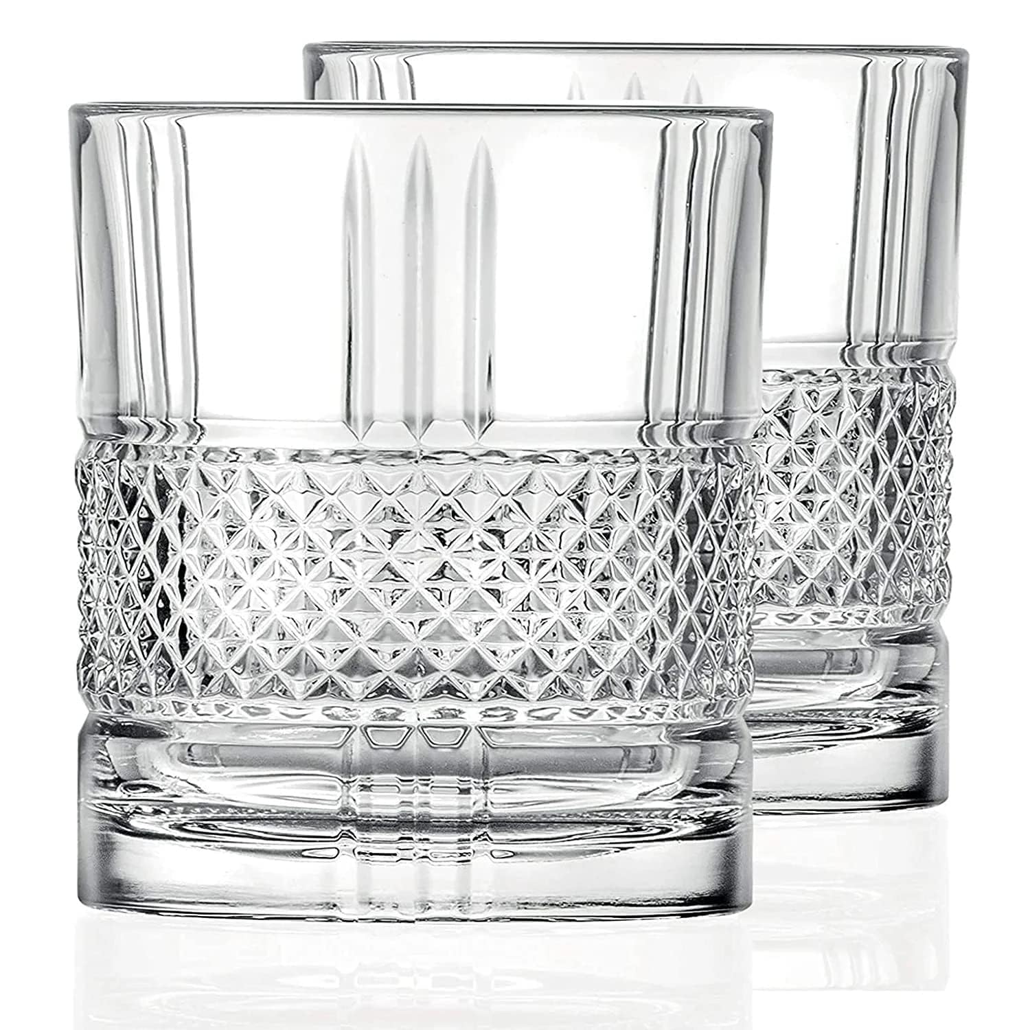 Crystal Square Whiskey Glass Clear Heavy Base Rocks Barware Glasses Diamond for Scotch, Brandy Glass and Cocktail Drinks for Wine, Beer, Party 310 Ml