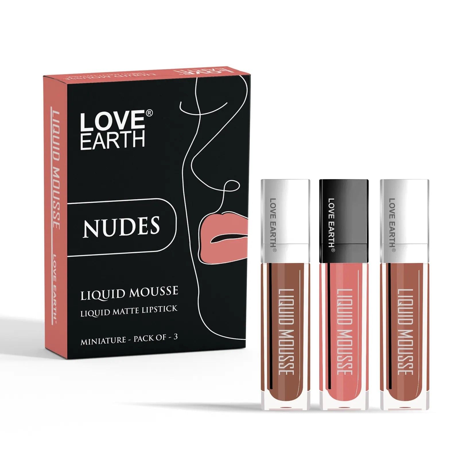 Love Earth Liquid Mousse Lipstick Nudes Matte Finish Mini Combo Pack