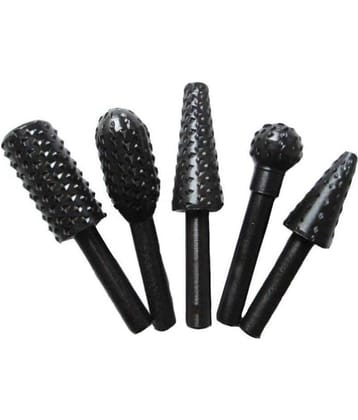 Rangwell Drill Bits Set Wood Carving File Rasp Drill Bit of 5 Pcs1/4" 6mm Shank Tool Power Tools Woodworking Chisel Shaped Rotating Embossed Grinding Head