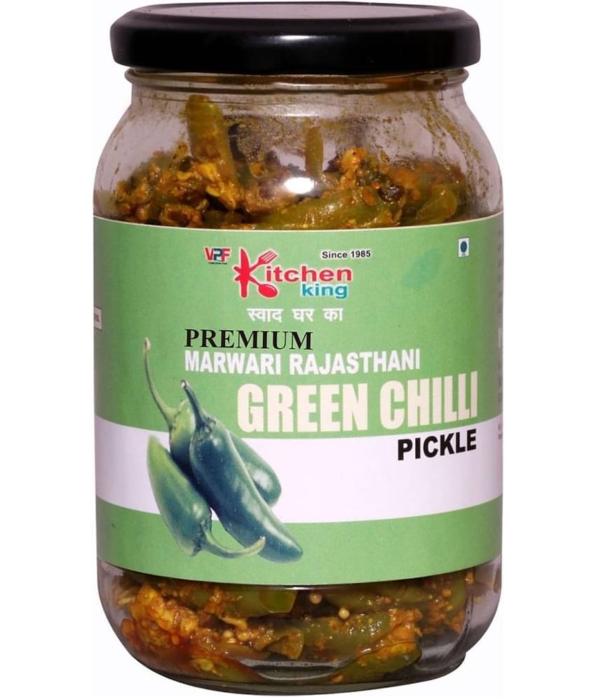 Kitchen King Since -1985 Premium Marwari Rajasthani Green Chilli Pickle | Premium Pickle Jar | Mouth-Watering Pickle 500 g