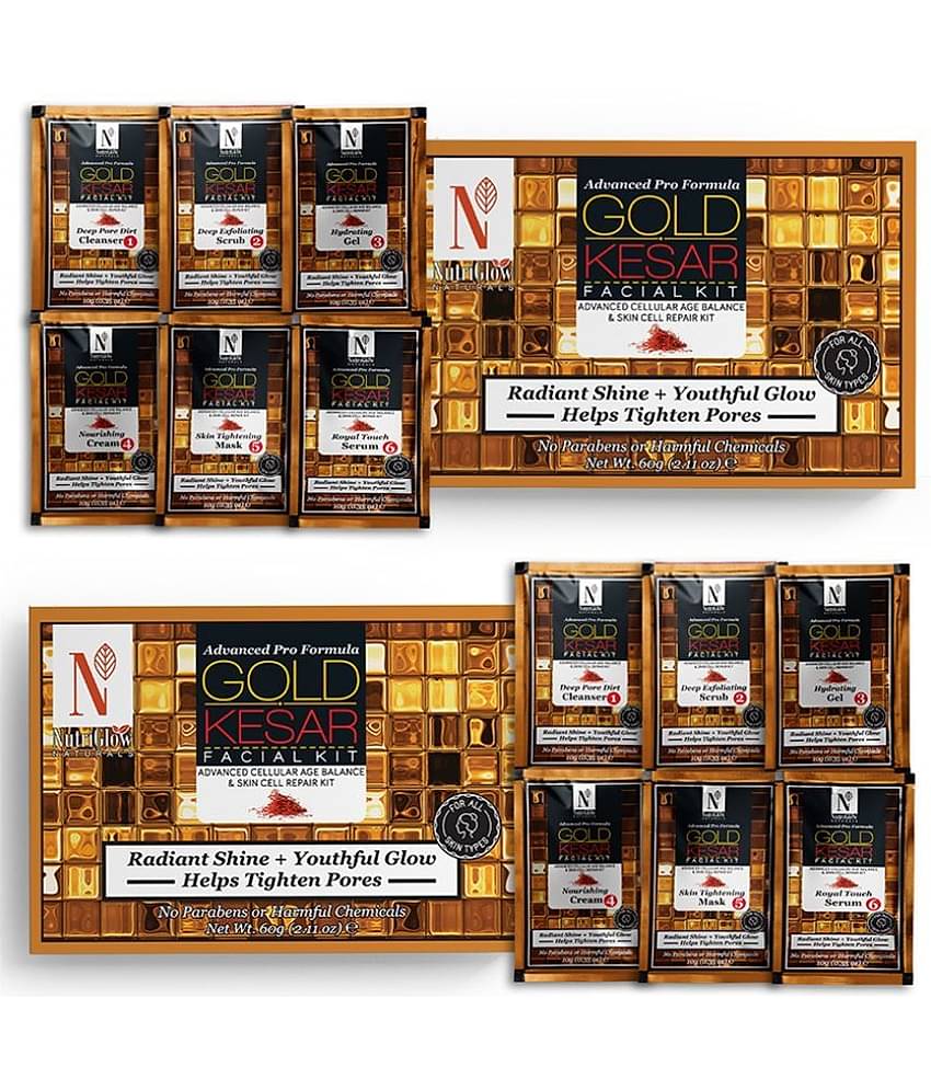 NutriGlow NATURAL'S Advanced Pro Formula Gold Kesar Facial Kit for Radiant Shine, Each 60gm (Pack of 2)