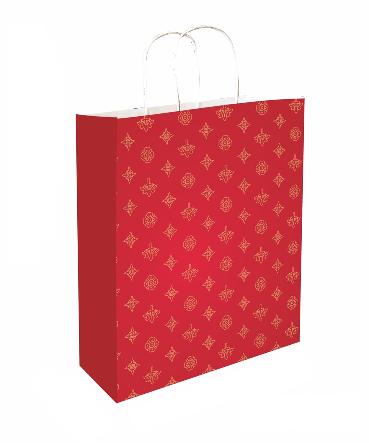 90 GSM Red Printed Attractive Paper Gift Bags, Ideal for Wedding Gifts, Anniversary Gifts, & Gifting on Special Occasions (Size: 9.4 x 7.9 x 3 inch) -  12