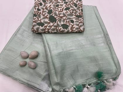 Cotton Handloom Plain linen Saree