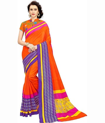Sariya Cotton Silk Printed Saree With Unstitched Blouse Piece ( Orange )