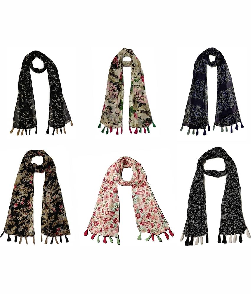 stolevilla Multi Printed Poly Cotton Yarn Stoles ( Pack of 6 )