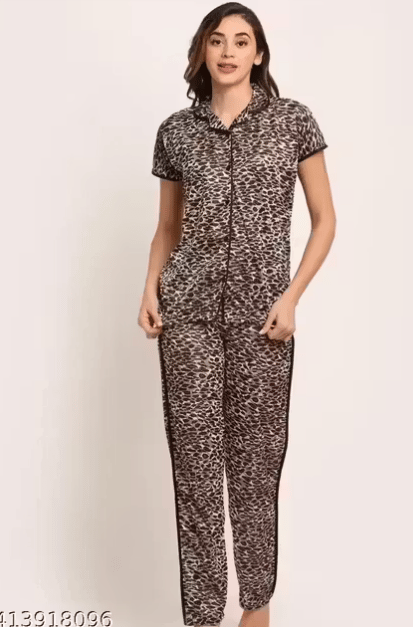 Stylish and trendy brown tiger print nightsuit