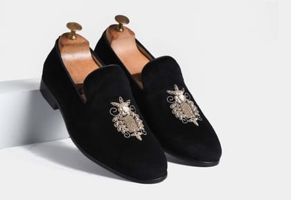 Mateo Black Embroidered Slip-ons-EU 39/UK 5
