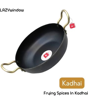 LAZYWINDOW IronKadhai Non coated Iron Deep Kadhai Induction Bottom Stainless Steel Handle 2 Thickness mm 19 cm Diameter ( 0.6 L )