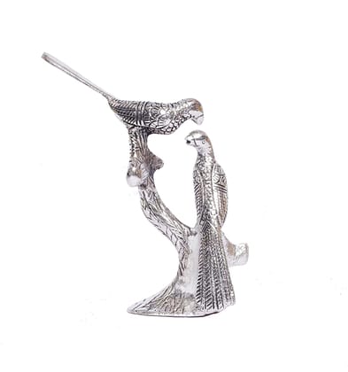 DreamKraft Kissing Love Birds Couple Sitting on Tree Branch for Home Decor, Showpiece Figurines (Silver Color, 13x5x17 cm)