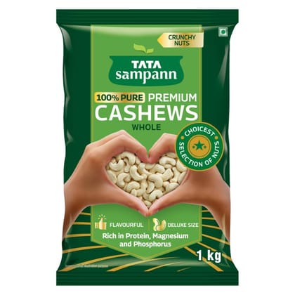 Tata Sampann Pure Cashews Whole, Kaju, 1 Kg, Nutritious & Delicious, Premium Kaju Nuts, Rich In Protein, Magnesium & Phosphorus, Deluxe Size & Crunchy Nuts