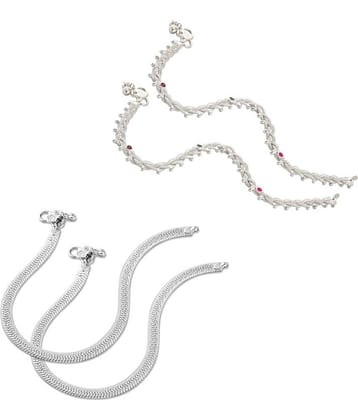HEER COLLECTION - Silver Anklets ( Pack of 2 )